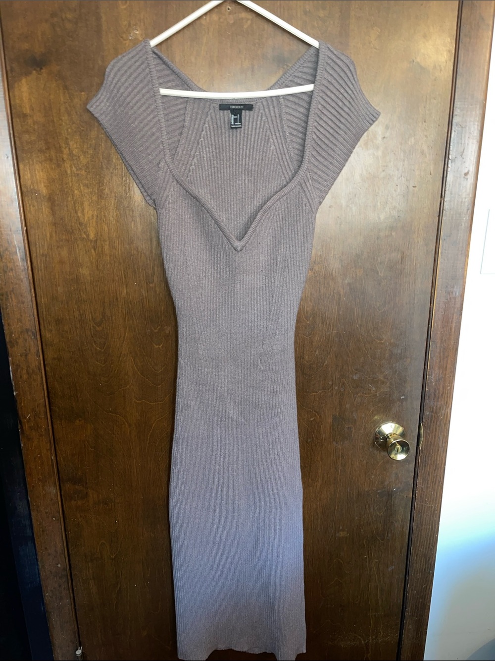 Forever 21 Taupe Ribbed V-Neck Midi Dress